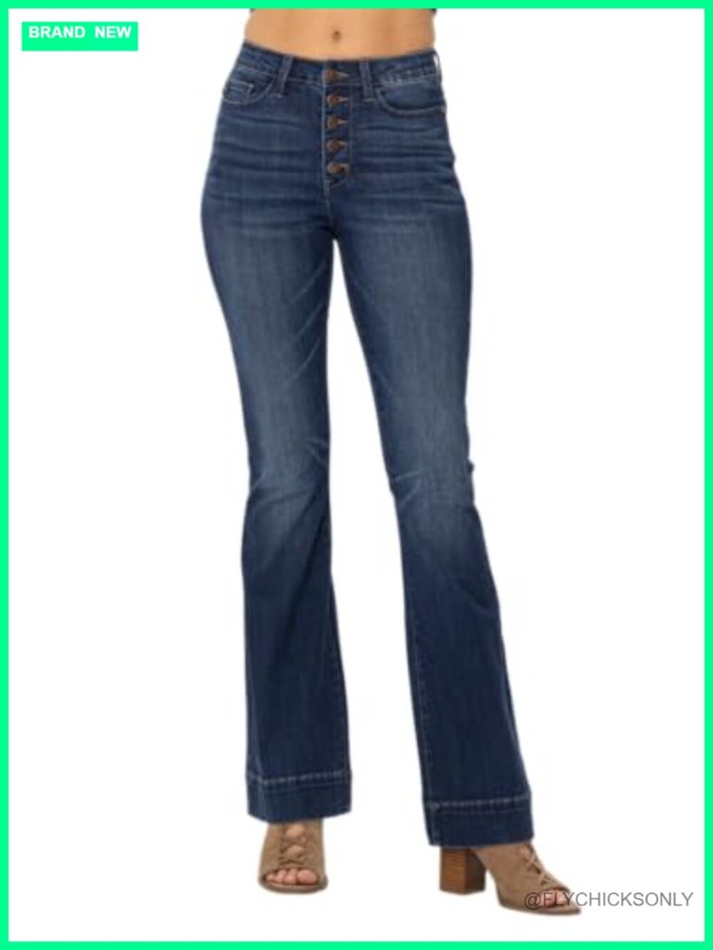 High Waisted Button Fly Trouser Flare Jeans